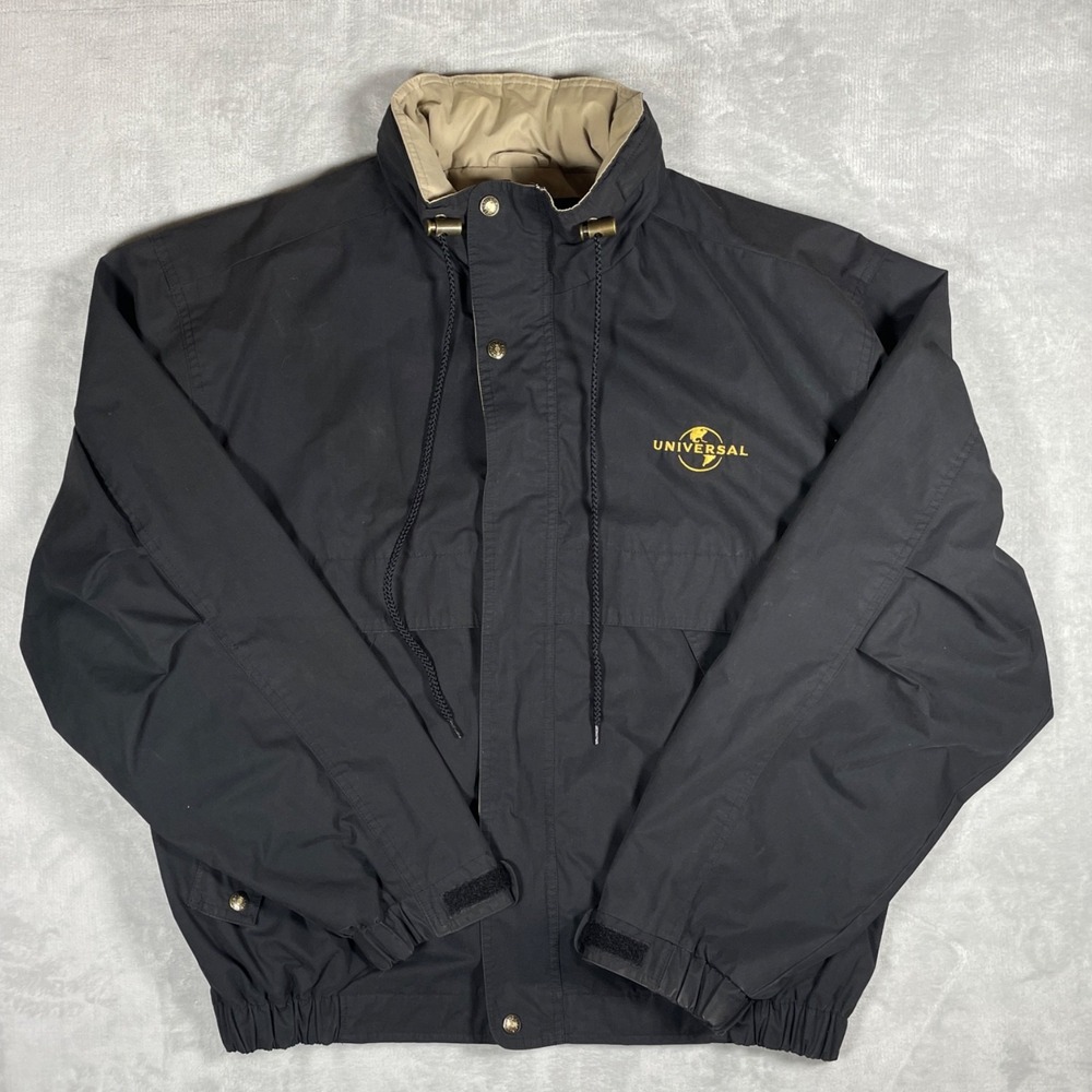 Universal Studios Jacket Men L Black Tri-Mountain Full Zip Windbreaker